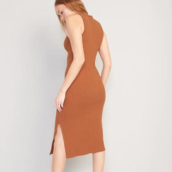 Old Navy Fitted Sleeveless Rib-Knit Midi Sweater Dress for Women New - Picture 2 of 7